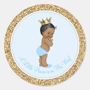 African American Ethnic Prince Baby Shower Classic Round Sticker