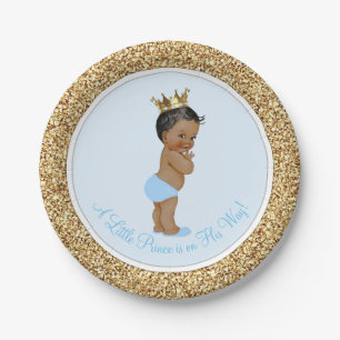 African American Ethnic Prince Baby Shower Paper Plate