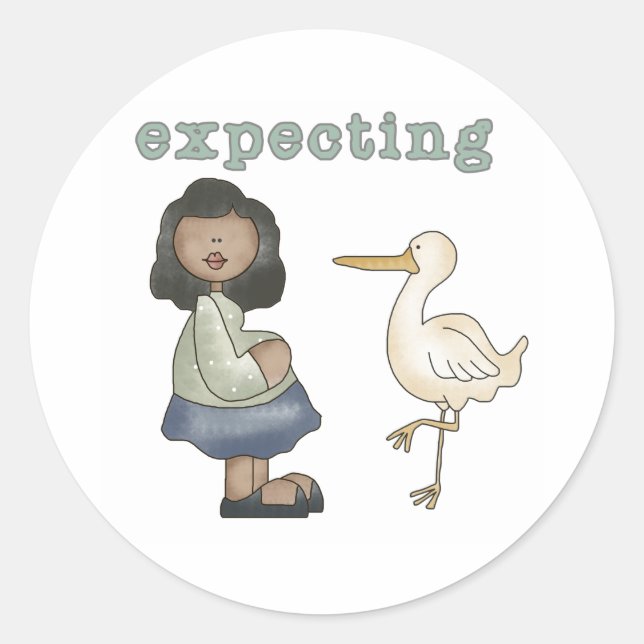 African American Expecting  Classic Round Sticker (Front)