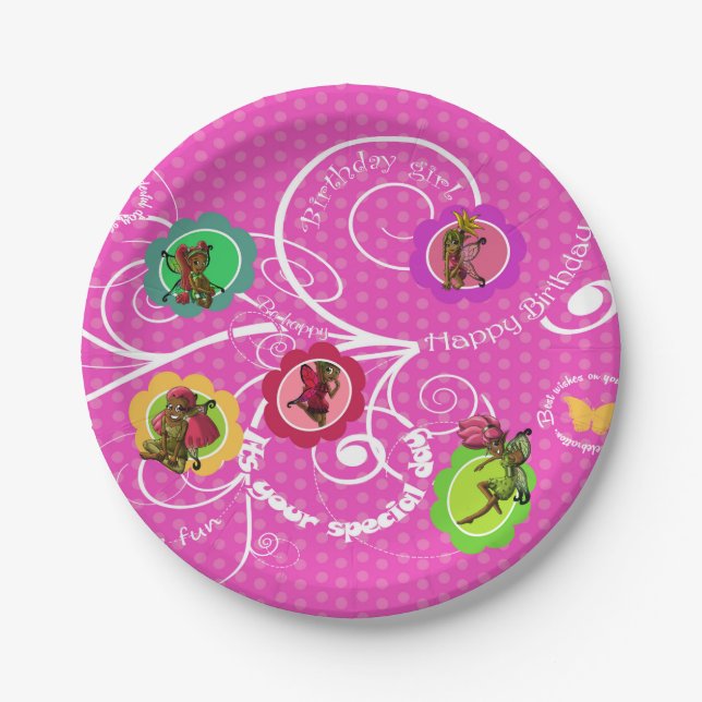 African American Fairies Birthday Paper Plate (Front)