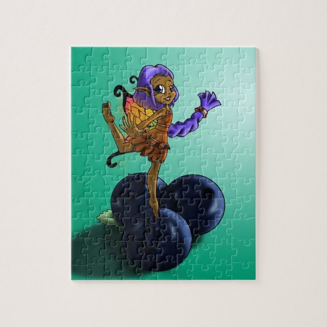 African American Fairy and Blueberries Jigsaw Puzzle (Vertical)