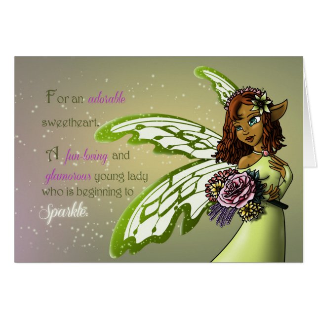 African American Fairy and Flowers Birthday (Front Horizontal)