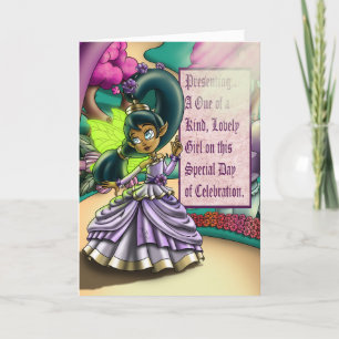 African American Fairy and Purple Flower Birthday Card
