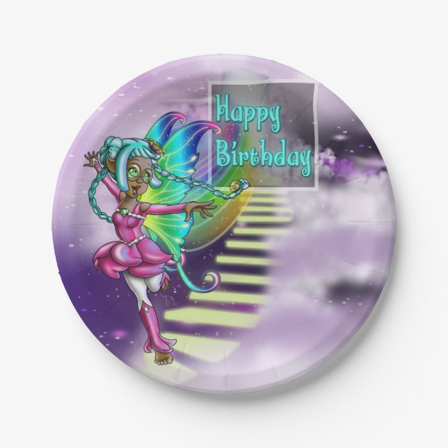 African American Fairy and Rainbow Birthday Paper Plate (Front)