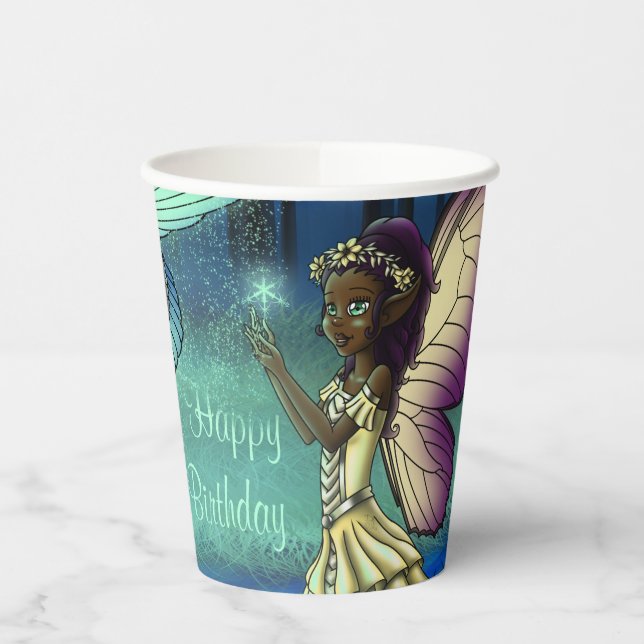 African American Fairy Birthday Paper Cups (Left)