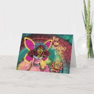 African American Fairy Blue Rose Birthday Card