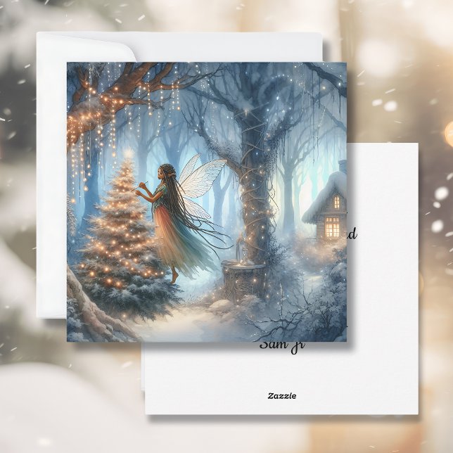 African-American Fairy Decorating Christmas Tree Holiday Card (Creator Uploaded)