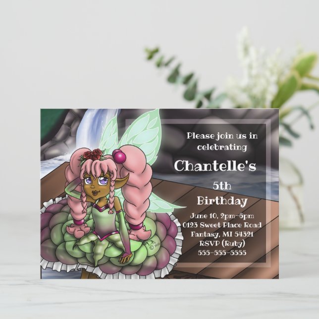 African American Fairy Girl Birthday Party Invitation (Standing Front)