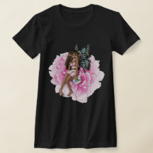 African American Fairy on Pink Flower