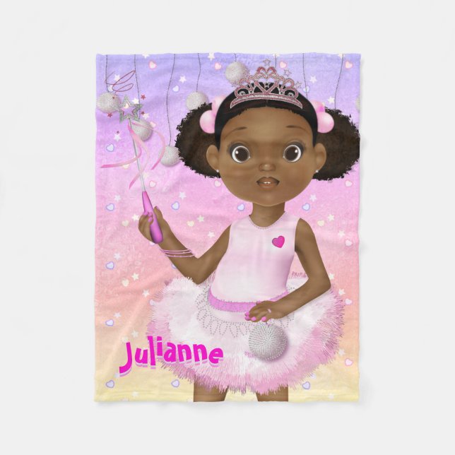 African American Fairy Princess Ballerina Fleece Blanket (Front)