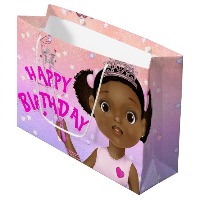 African American Fairy Princess Ballerina Large Gift Bag (Front Angled)