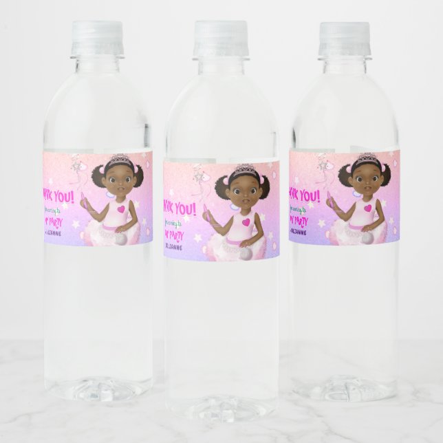 African American Fairy Princess Ballerina Water Bottle Label (Bottles)