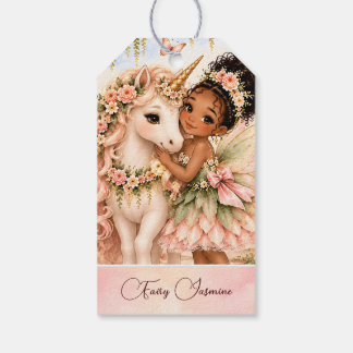 African American Fairy Unicorn Birthday Gift Tags
