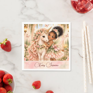 African American Fairy Unicorn Birthday Napkin