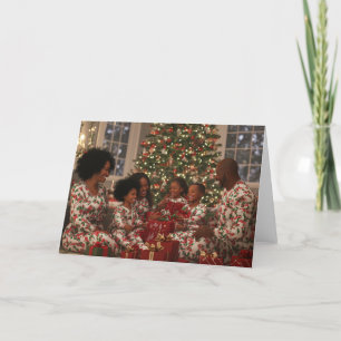 African American Family Christmas Morning Holiday Card