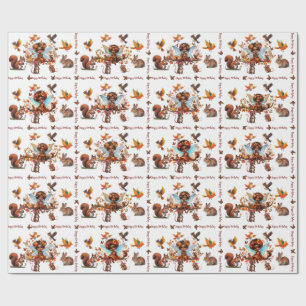 African American Fantasy Woodland Animals Birthday Wrapping Paper