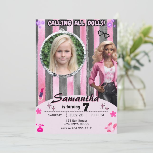 African American Fashion Doll Birthday  Invitation (Standing Front)