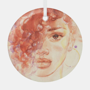 African American fashion, watercolor illustration. Glass Tree Decoration