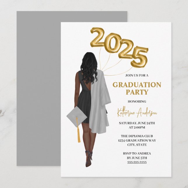 African American Female 2025Graduation Party Invitation (Front/Back)