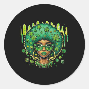 African American Female Leprechaun Black St Patric Classic Round Sticker
