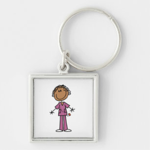 African American Female Stick Figure Nurse Key Ring