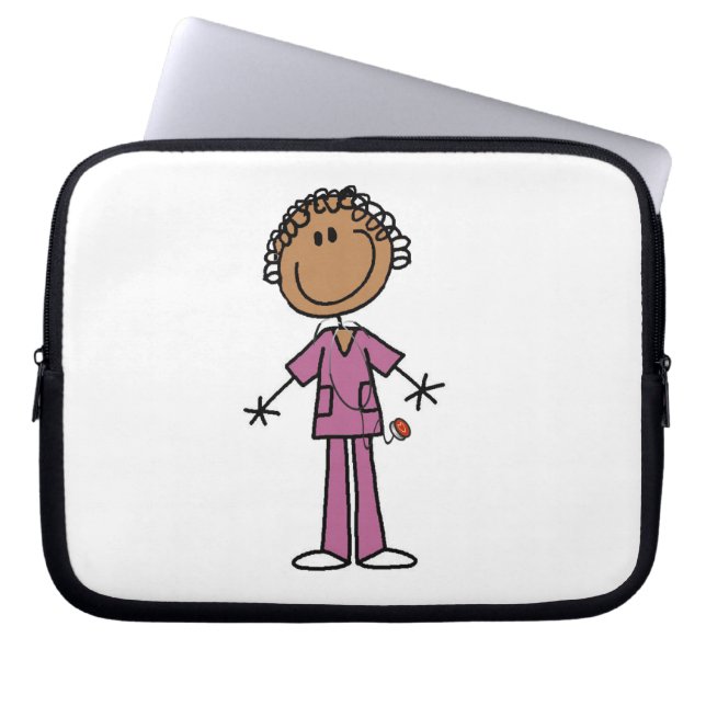African American Female Stick Figure Nurse Laptop Sleeve (Front)