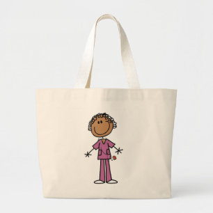 African American Female Stick Figure Nurse Large Tote Bag