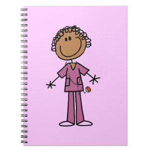 African American Female Stick Figure Nurse Notebook