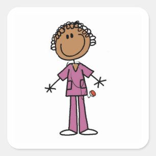 African American Female Stick Figure Nurse Square Sticker