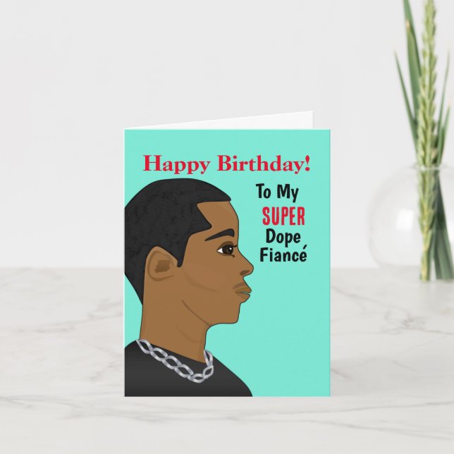 African American Fiancé Happy Birthday Card (Front)