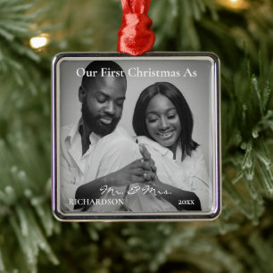 African American First Christmas as Mr & Mrs Photo Metal Tree Decoration