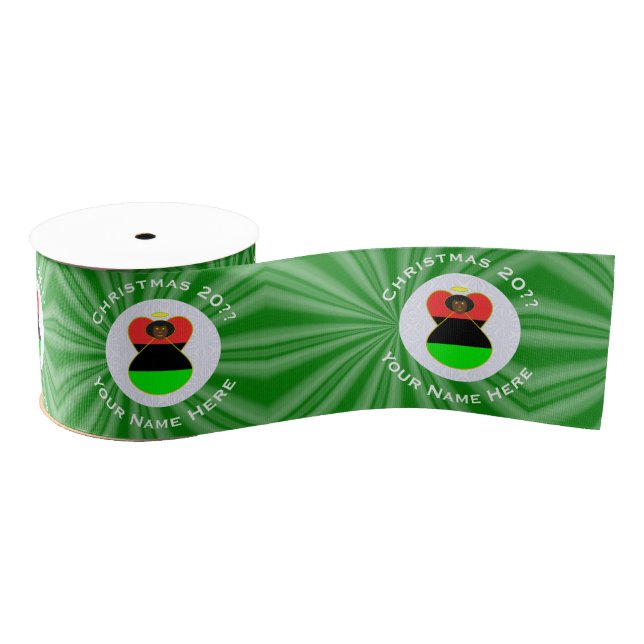 African American Flag Christmas Angel Personalise Grosgrain Ribbon (Spool)