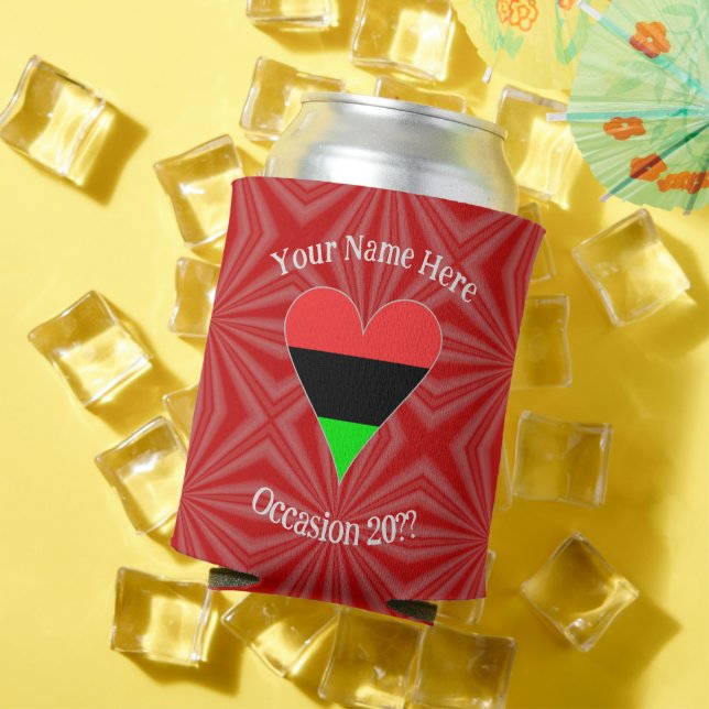 African American Flag Heart Funky Personalised Can Cooler (In Situ Summer)