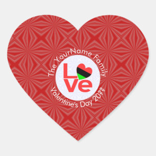 African American Flag Red Letter LOVE Personalised Heart Sticker