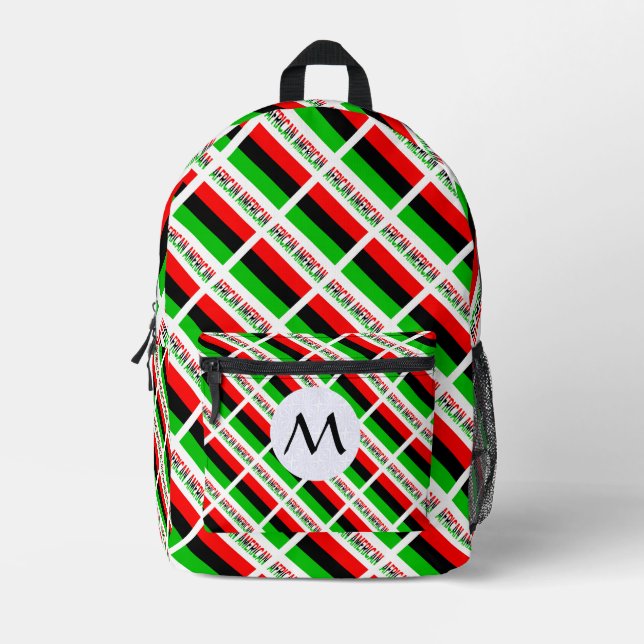 African American Flag Tiled Monogrammed  Printed Backpack (Front)