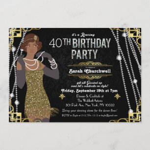 African American Flapper Girl Birthday Invitation