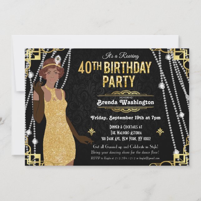 African American Flapper Girl Birthday Invitation (Front)