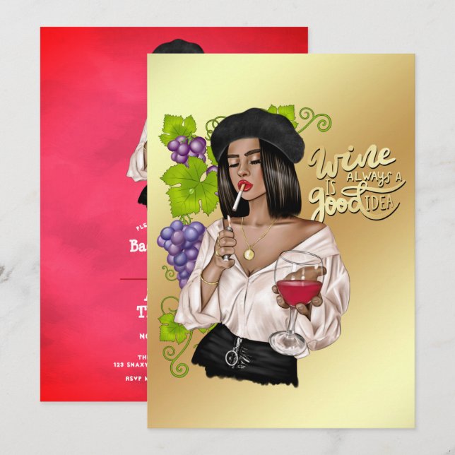 African American French Wine Woman Bachelorette Invitation (Front/Back)