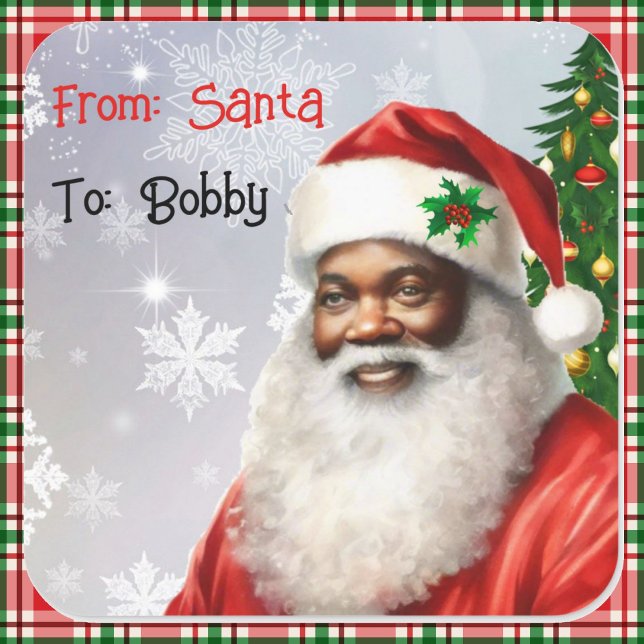 African American From Santa Child's Name Square Sticker (Creator Uploaded)