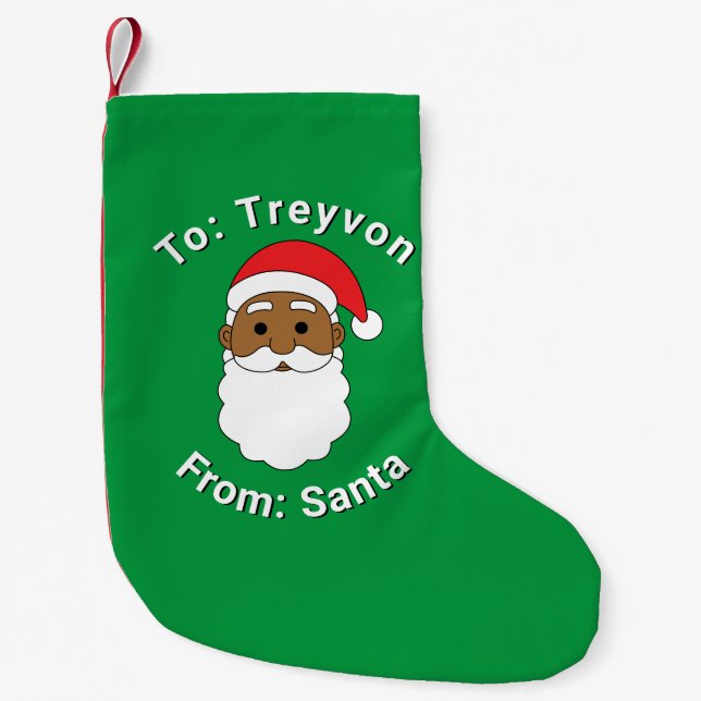 African American From Santa Custom Name Green Xmas Small Christmas Stocking (Front)