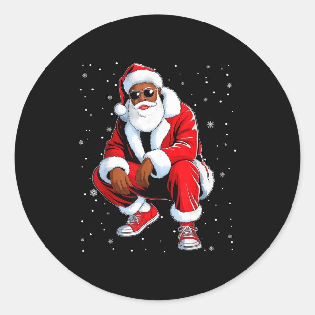African American Funny Christmas Outfit Afro Santa Classic Round Sticker (Front)