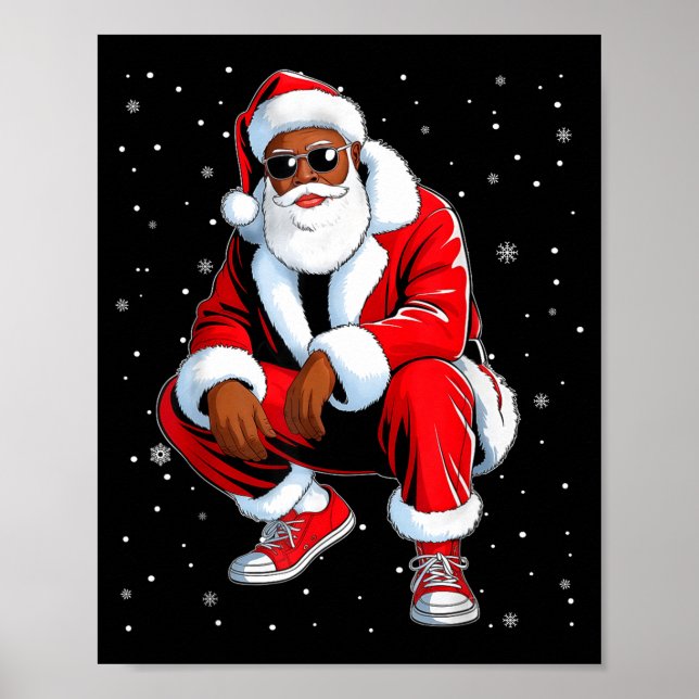 African American Funny Christmas Outfit Afro Santa Poster (Front)