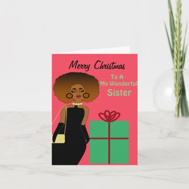 African American Funny Sister Merry Christmas  Car Thank You Card (Front)