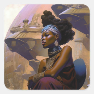 African American Futuristic Lady Square Sticker