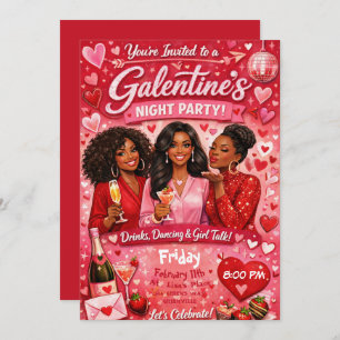 African American Galentine's Night Friends Party Invitation