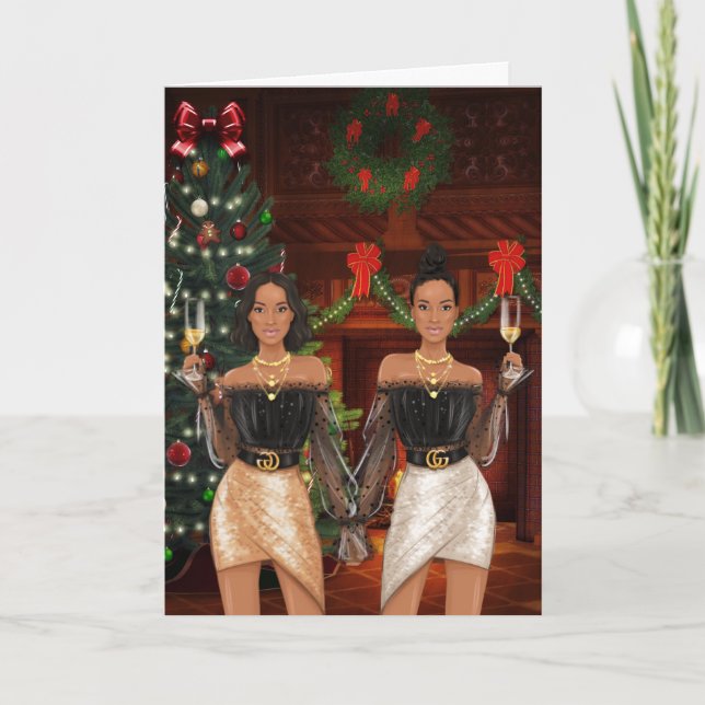 African American Gay Couple Christmas Card (Front)