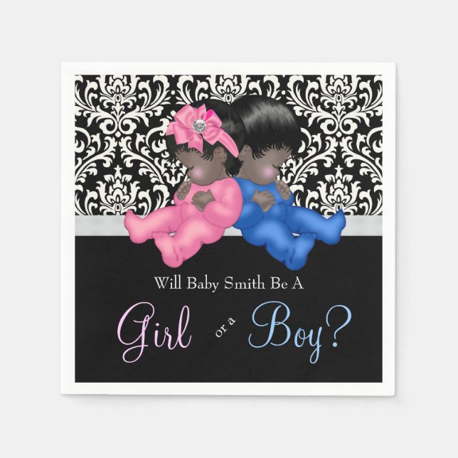 African American Gender Reveal Baby Shower Napkin (Front)