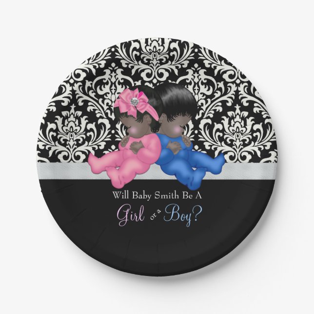 African American Gender Reveal Baby Shower Paper Plate (Front)