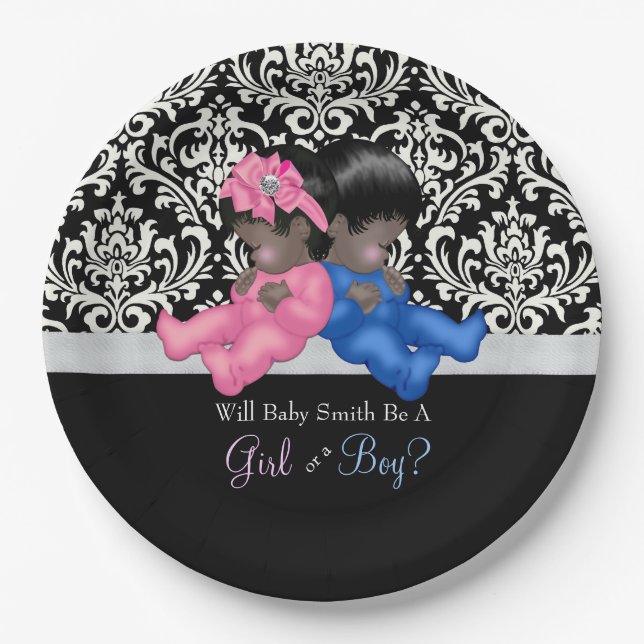 African American Gender Reveal Baby Shower Paper Plate (Front)