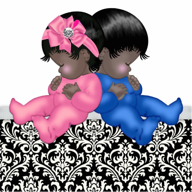 African American Gender Reveal Baby Shower Standing Photo Sculpture (Front)
